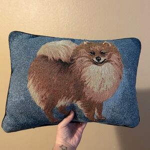 Vintage Pomeranian Dog Jacquard Tapestry Throw Pillow Accent Pillow Decorative